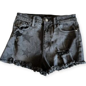 Material Girl Black Distressed Star Pattern Women Shorts 9